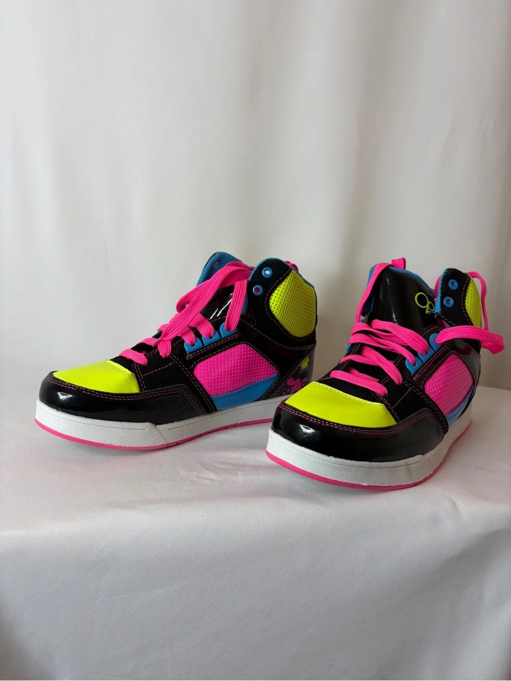 Kids High-Top Sneakers in Neon Pink & Yellow